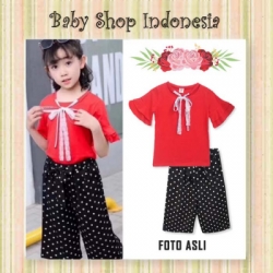large setelan kulot polkadot merah